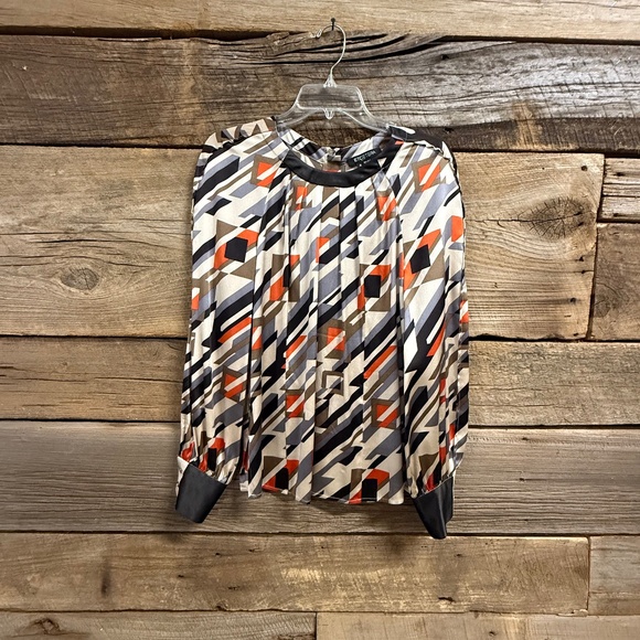 Etcetera Tops - Etcetera Silk Blouse with long sleeves, Geometric design, Black/Orange/Blue, 4